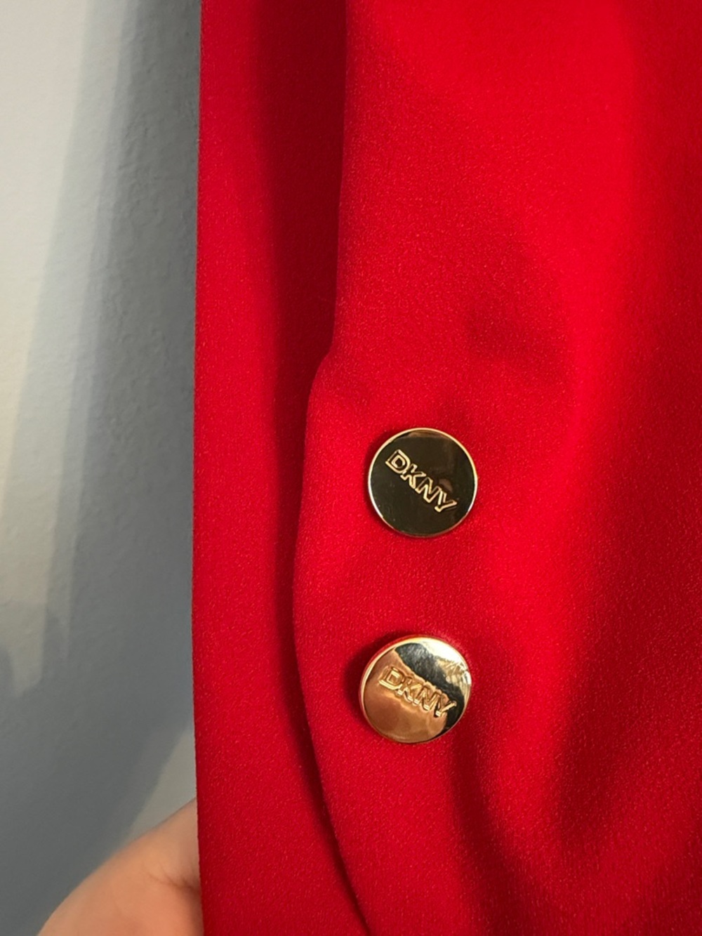 DKNY Red Puff Sleeve Sheath Dress with Gold Buttons - Picture 3 of 6